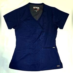 Grey's Anatomy Spandex Stretch Scrub Top In Navy Blue Size Xsmall